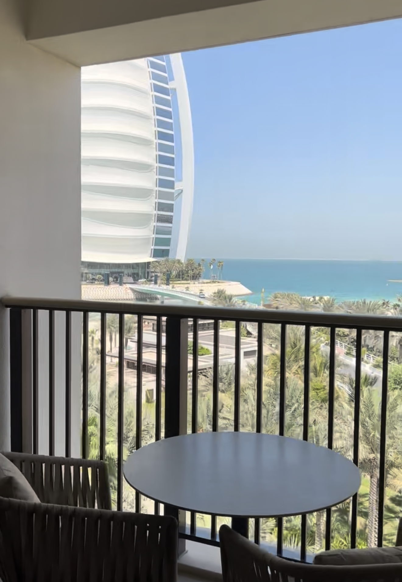 Sea-view room and balcony overlooking the Burj Al Arab at Jumeirah Al Naseem