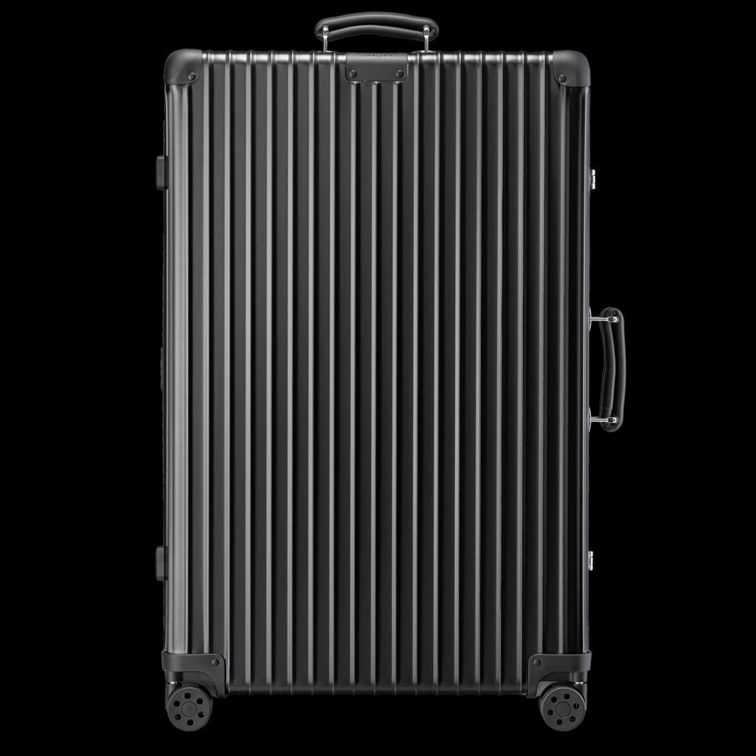 RIMOWA Classic Check-In L aluminium suitcase in matte black, front view